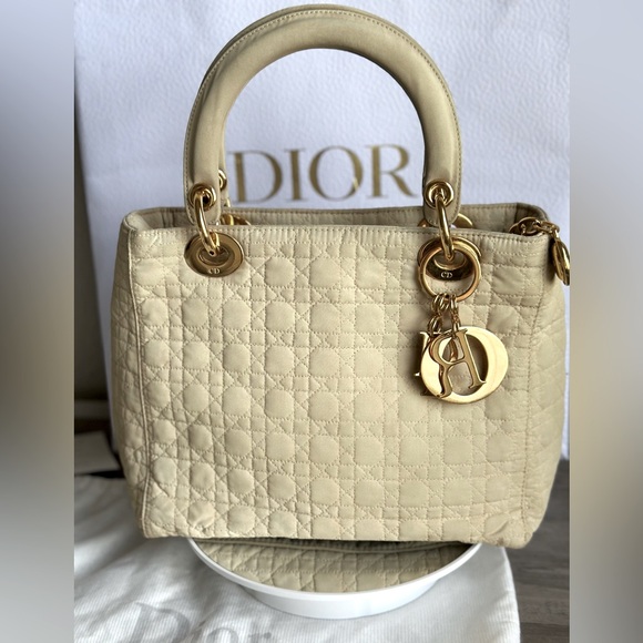 Dior Lady Dior Cannage Nylon Handbag Beige - Picture 3 of 17